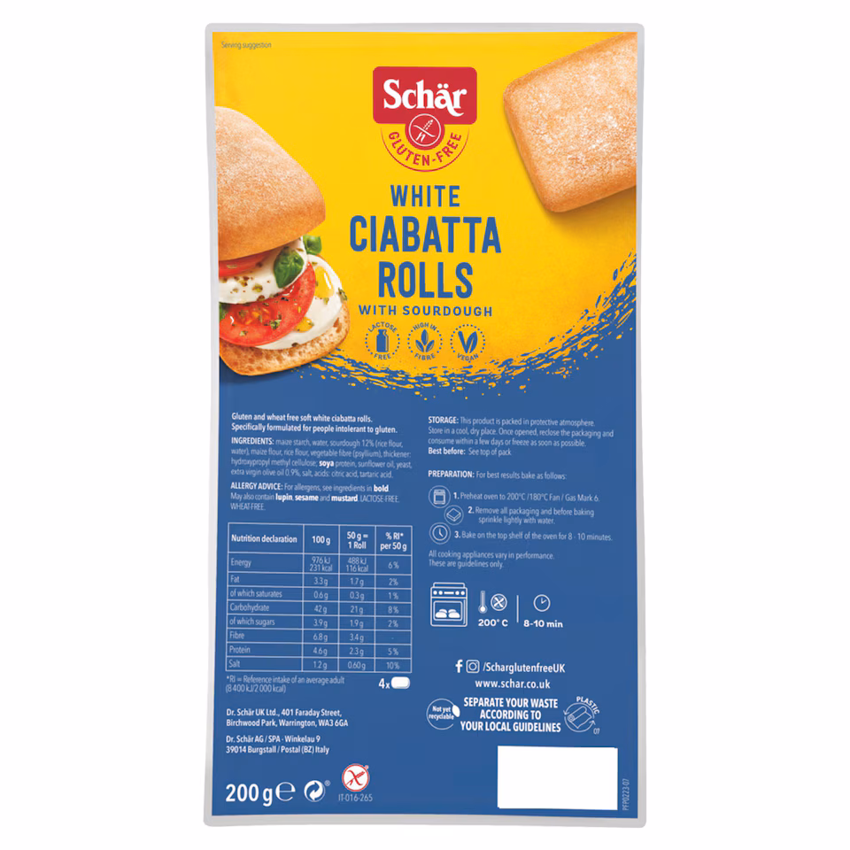 Schar Every Day Gluten-free Soft Rolls - White Ciabatta 200g