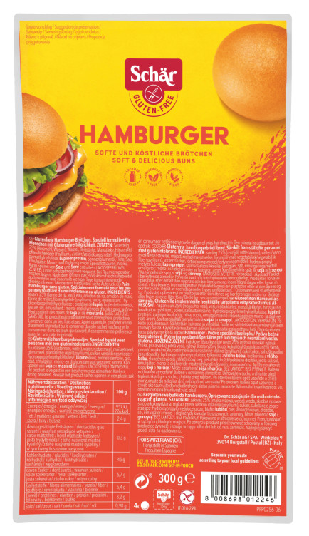 Hamburgerbrød glutenfri 4stk 300g Schar