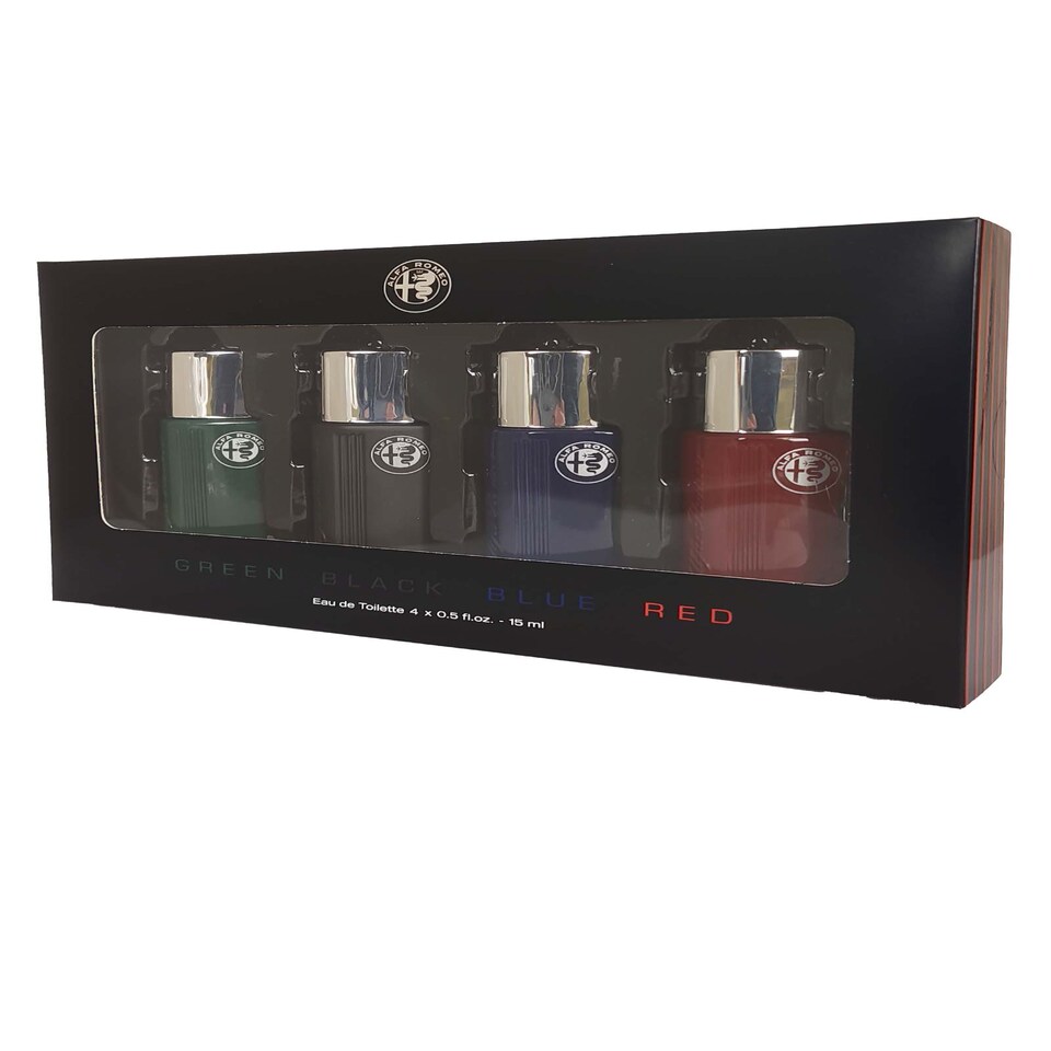 Alfa Romeo for Men Eau de Toilette 4 x 15ml Green, Black, Blue, Red