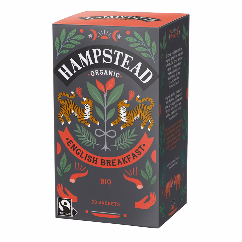 Organic English Breakfast Tea 20 Sachets 40g (Hampstead Tea) | Multi