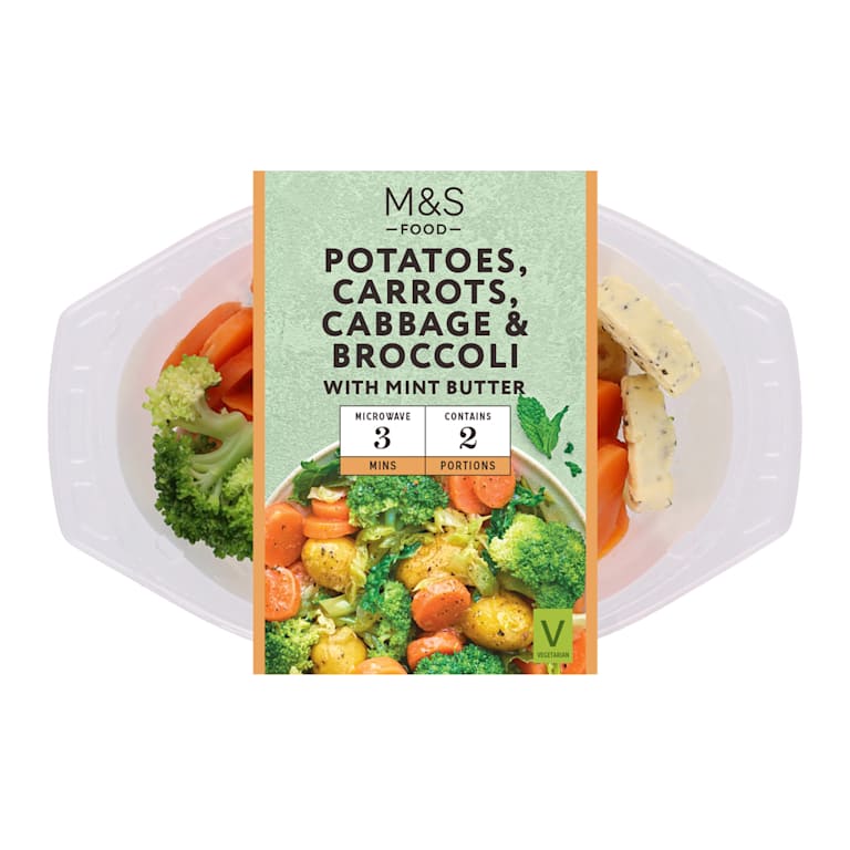 M&S Potatoes, Carrots, Cabbage and Broccoli with Mint Butter