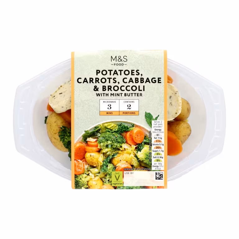 M&S Potatoes, Carrots, Cabbage and Broccoli with Mint Butter