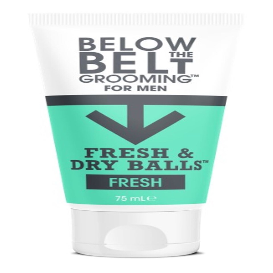 Below The Belt Grooming Fresh & Dry Ball, Intimate Deodorant and Anti Chafing Cream For Men, Protects against Sweat, Odour and Chafing, Fresh Scent 75ml