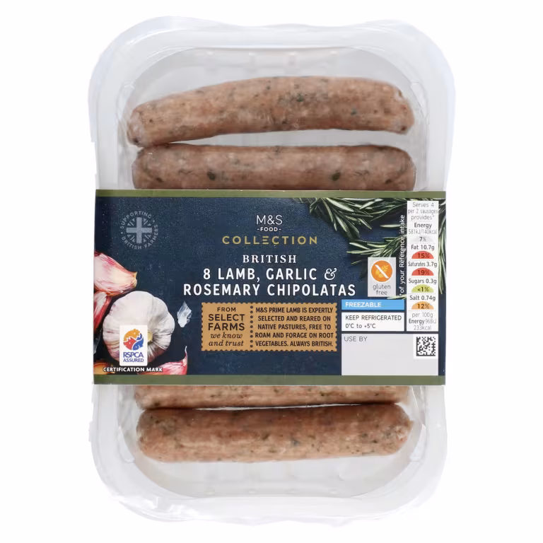 M&S Collection 8 British Lamb, Garlic and Rosemary Chipolatas