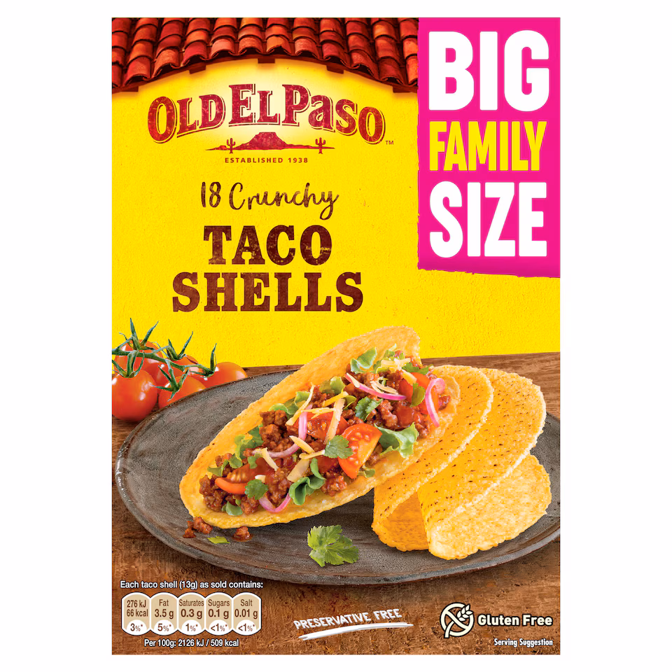 Old El Paso 18 Crunchy Taco Shells Family Pack 234g