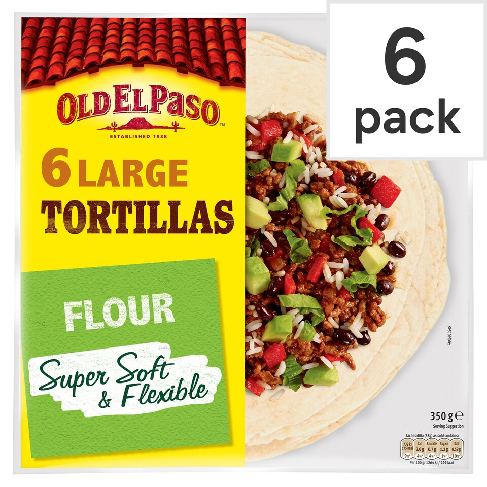 Old El Paso Large Super Soft Flour Tortillas Wraps 6 Pack 350G