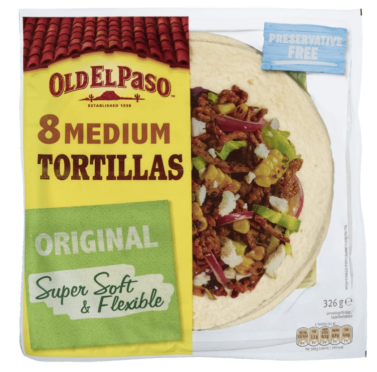 Tortillas Medium Super Soft 8stk 326g Old El Paso