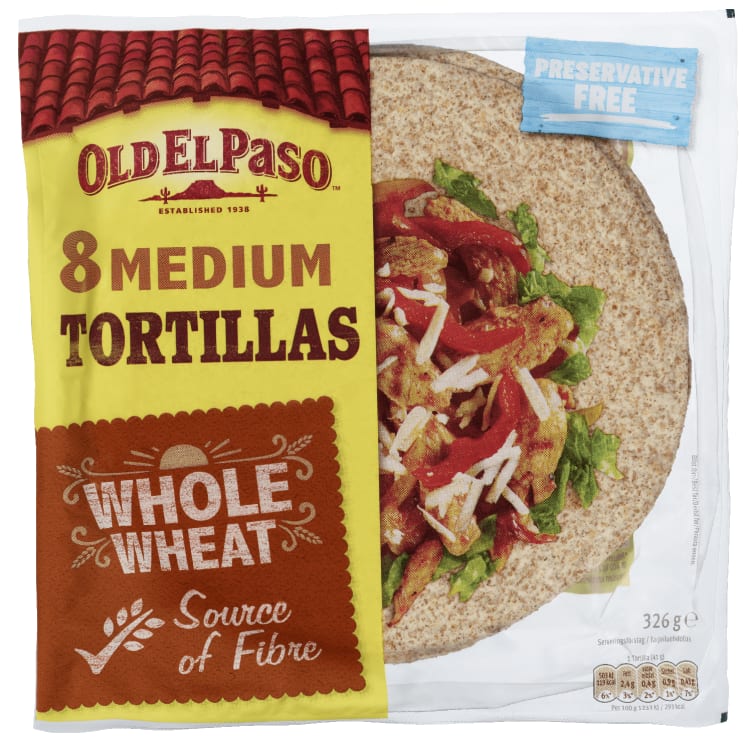 Tortillas Whole Wheat 8stk 326g Old El Paso