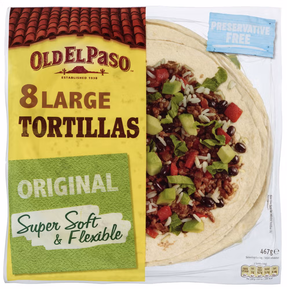 Tortillas Hvete Large 8stk, 23cm, 467 g