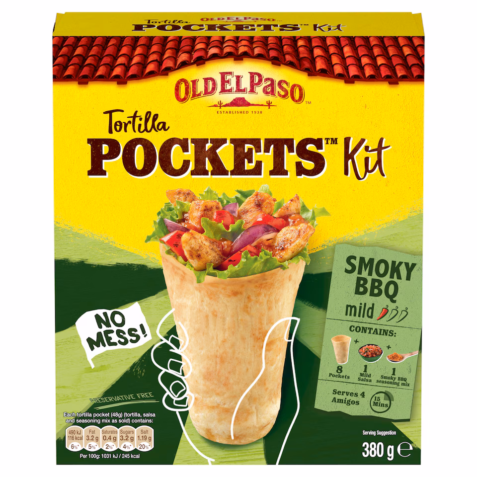 Old El Paso Mild Smoky Bbq Tortilla Pockets Kit 380G