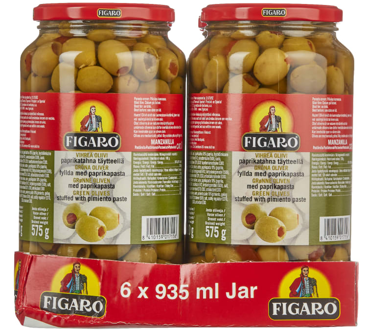 Grønn Oliven m/Paprika 935g Figaro