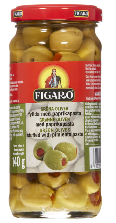 Oliven Grønn m/Paprika 240g Figaro