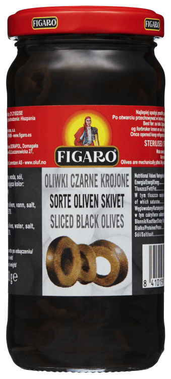 Oliven Sort skivet 240g Figaro