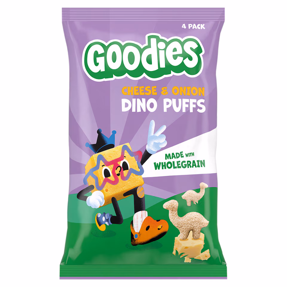 Goodies Kids Snack Dino Puffs Cheese & Onion 4x12g
