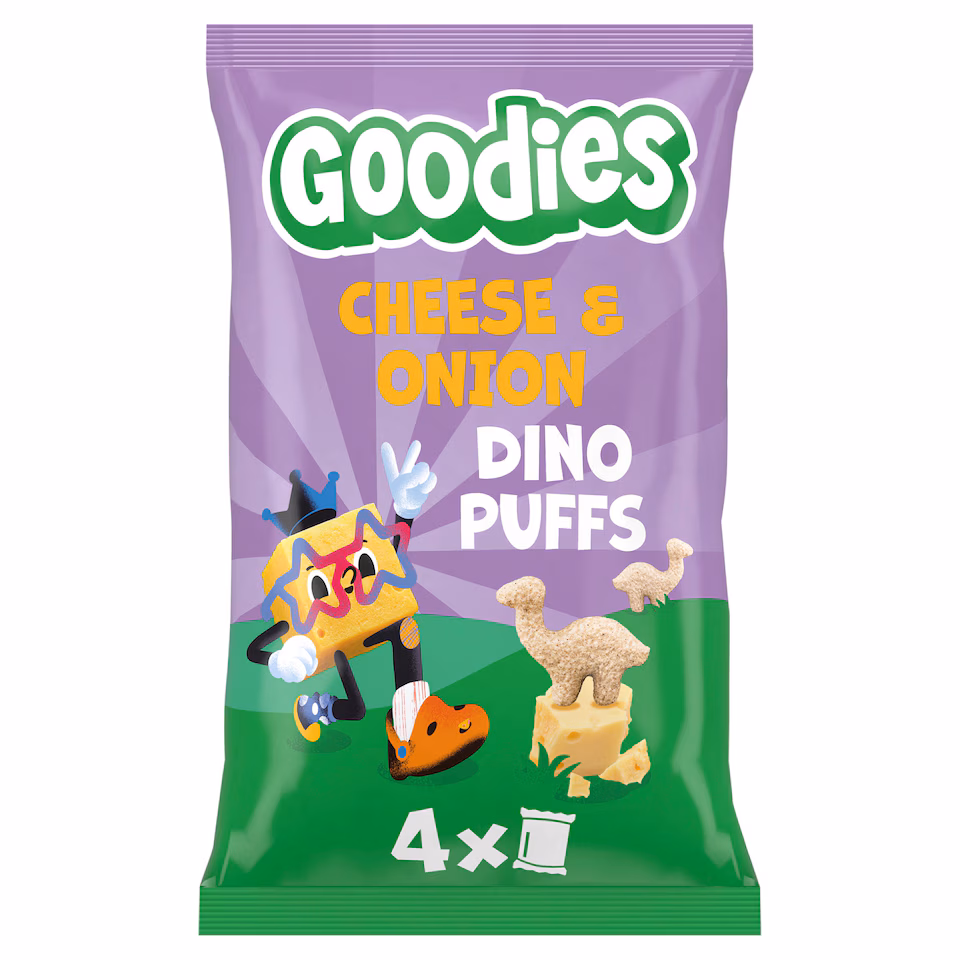 Goodies Kids Snack Dino Puffs Cheese & Onion 4x12g