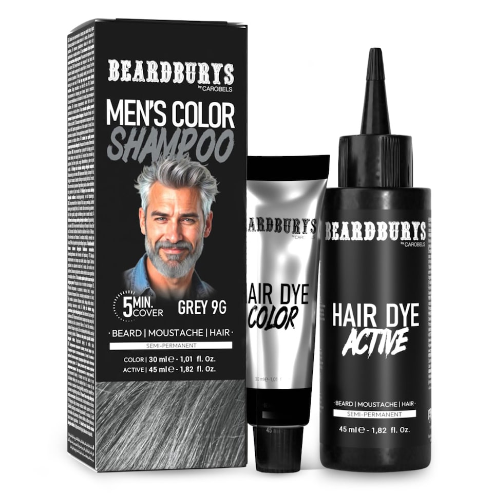 Beardburys Grey Colour Shampoo for Beard and Moustache - Semi Permanent Hair Colour for Men - 5 Minutes Grey Hair - 75ml - Ammonia and Paraben Free