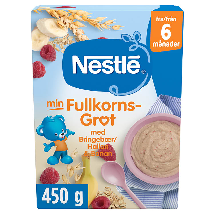 Min Fullkornsgrøt Bringebær&Banan 6m 450g Nestle