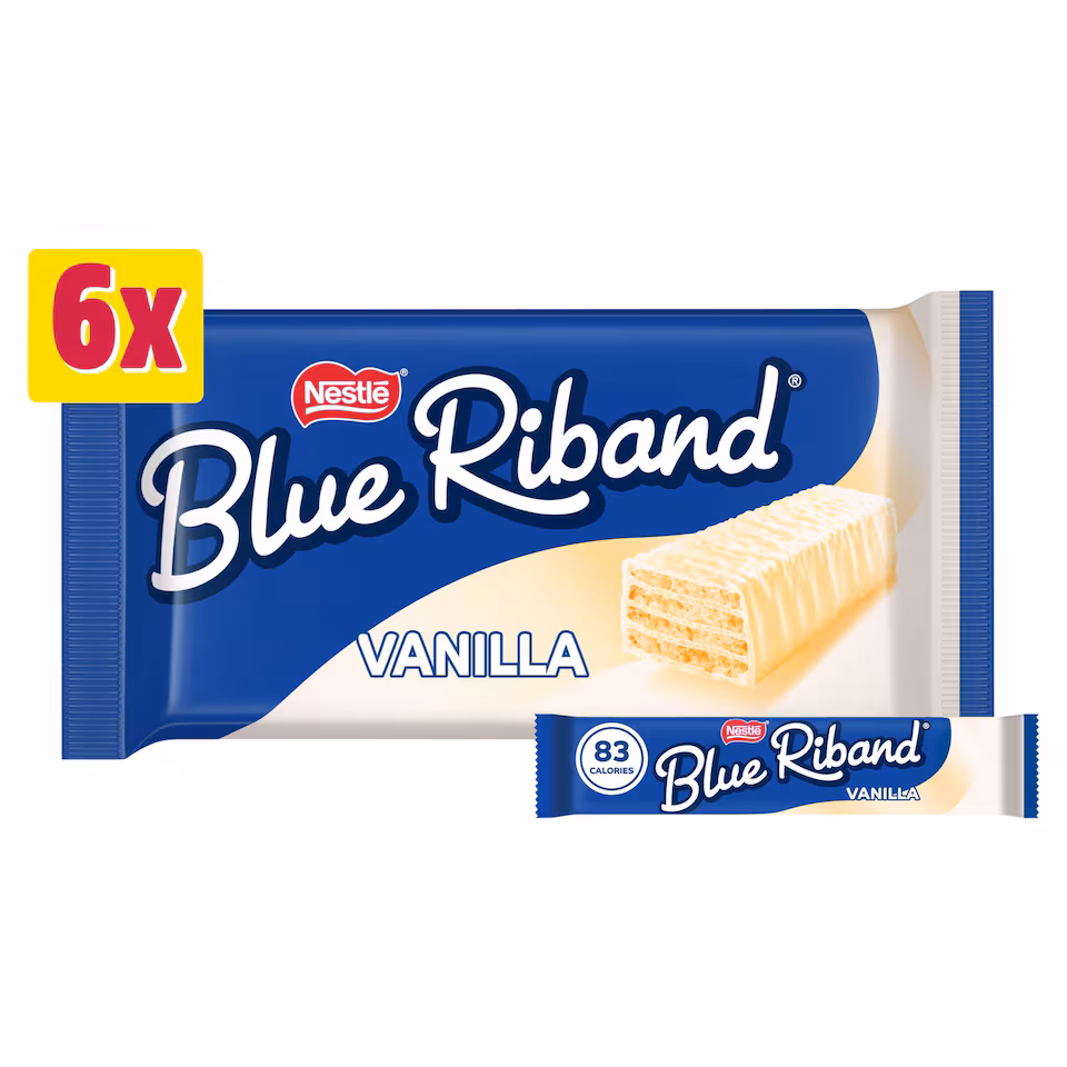 Blue Riband Vanilla White Wafer Biscuit Bar 6 Pack Multipack 90g 
