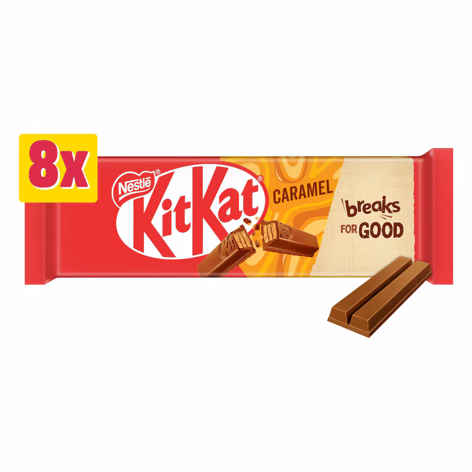 KitKat 2 Finger Caramel Milk Chocolate Biscuit Bars 8 Pack Multipack 165.6g