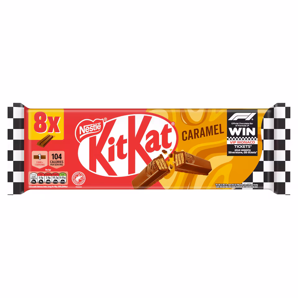 KitKat 2 Finger Caramel Milk Chocolate Biscuit Bars 8 Pack Multipack 165.6g