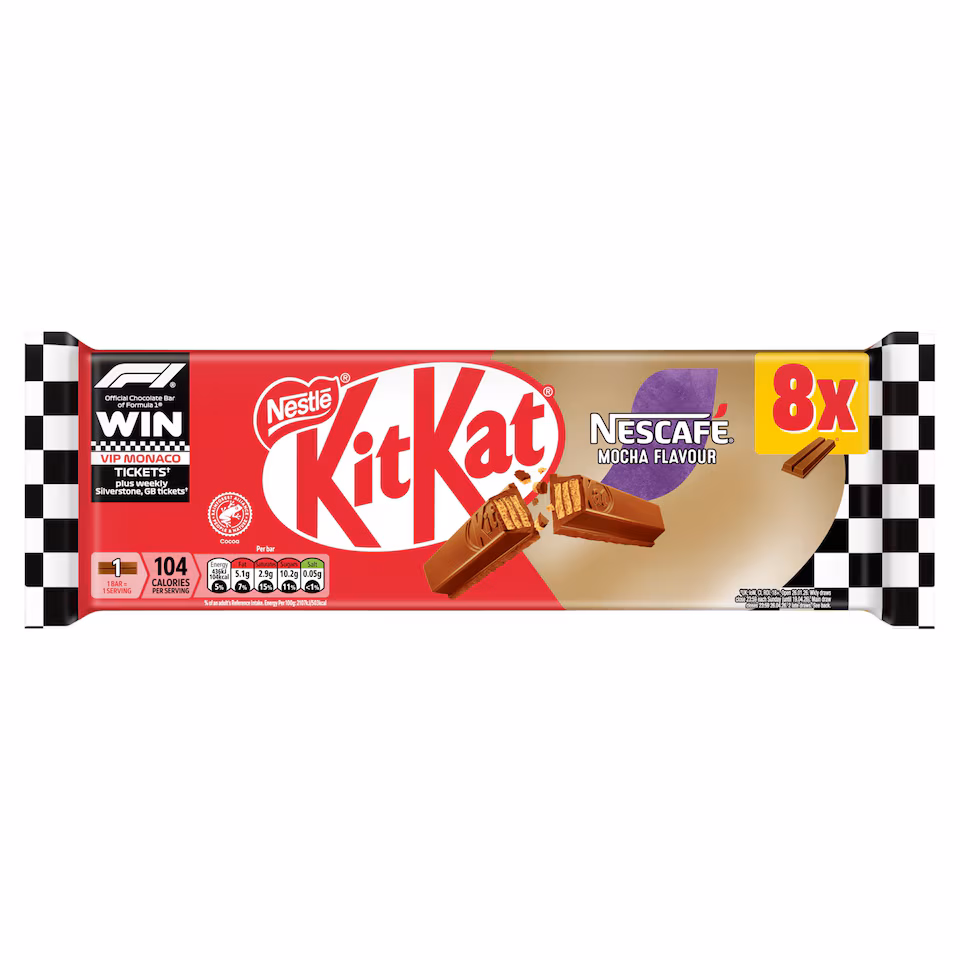 KitKat 2 Finger Mocha Flavour Chocolate Biscuit Bars 8 Pack Multipack 165.6g
