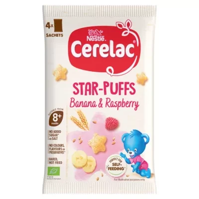 Cerelac Banana & Raspberry Star-Puffs Baby Food Snack 8+ Months 4 x 7g (28g)