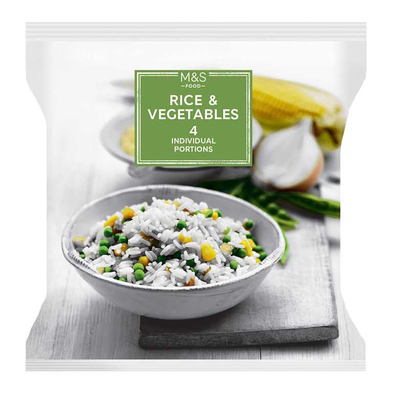 M&S Frozen Steamed Long Grain Rice with British Petit Pois, Sweetcorn and Onion