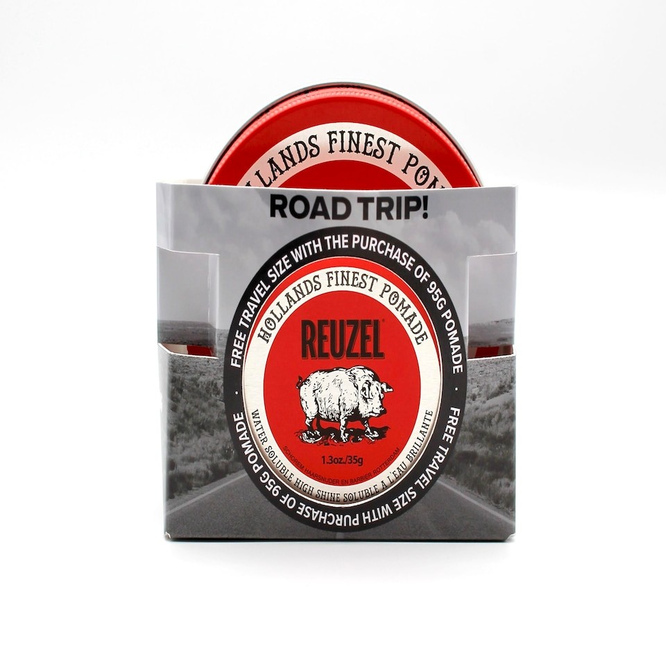 Reuzel 2026 Road Trip, Red Pomade Medium Hold High Shine Pomade for Men, Water Soluble for a Flexible High Shine Look, 95g Free Travel Size 35g