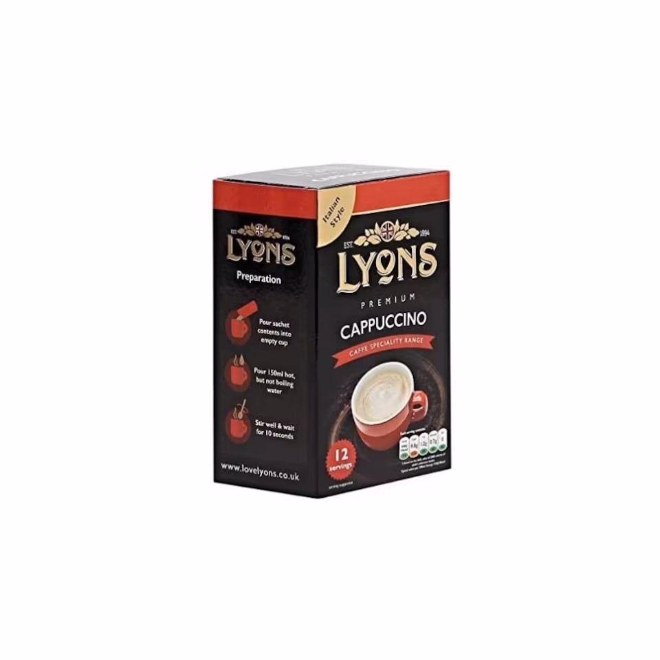 Lyons Premium Instant Cappuccino Coffee 12 Sachets 15g | Red | 1