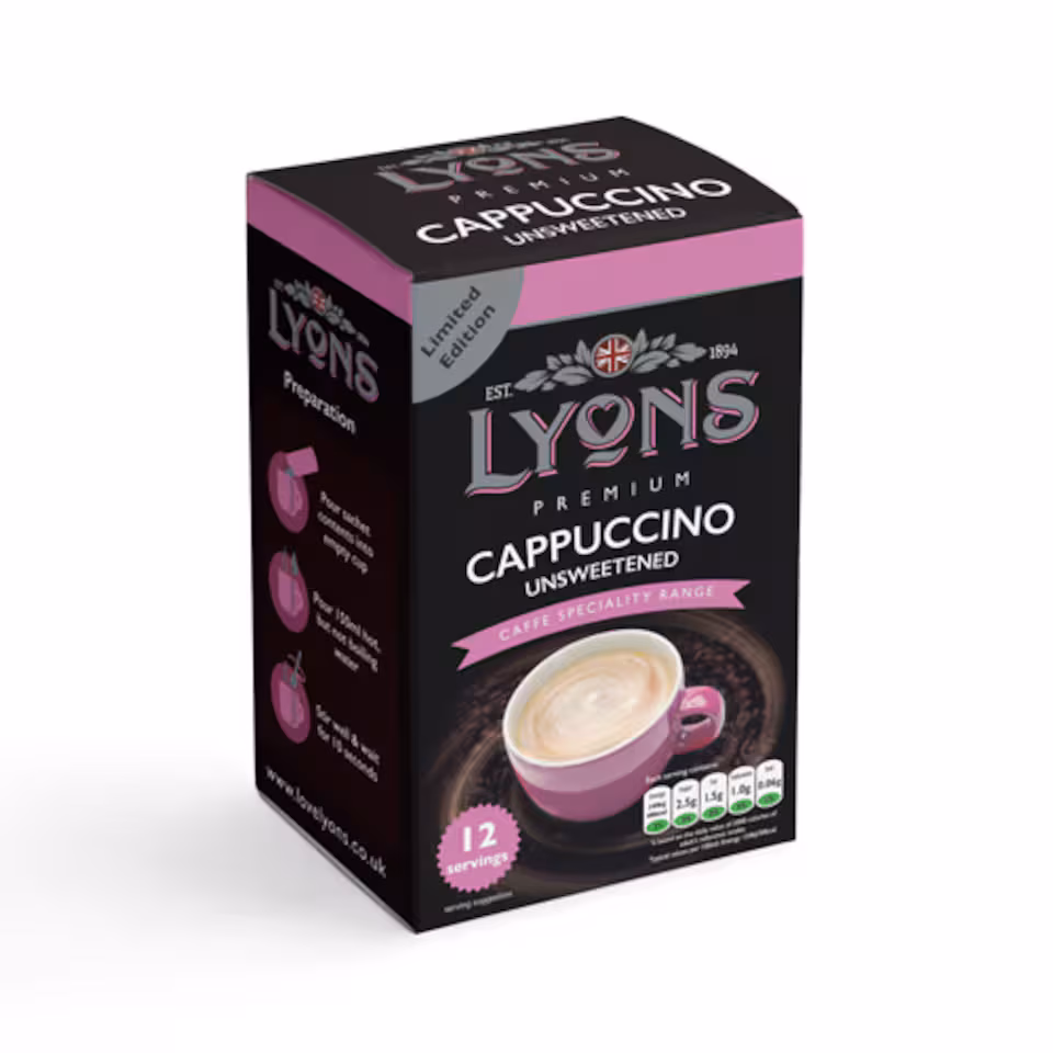 Lyons Premium Cappuccino Unsweetened Instant Coffee 12 Sachets | Pink | 1 - Pink | Premium Cappuccino Unswee | 1