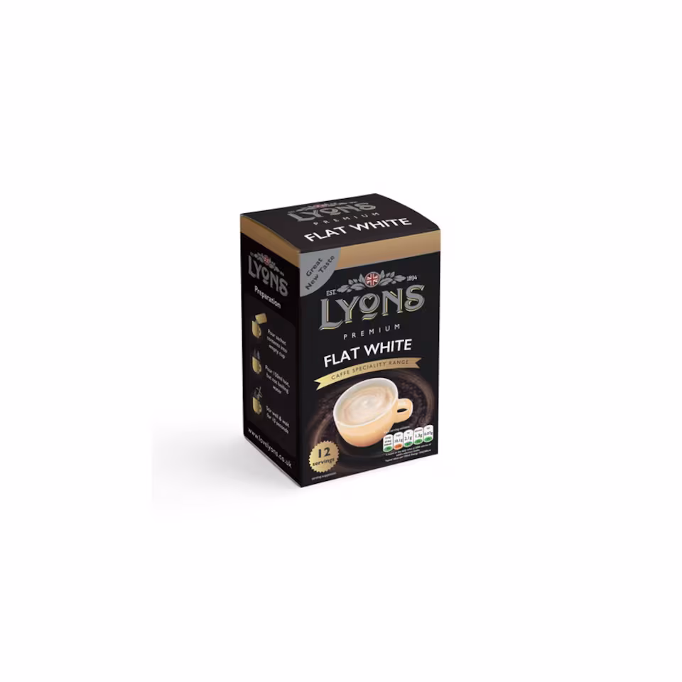 Lyons Premium Flat White Instant Coffee 12 Sachets | Brown | Premium Flat White | 1