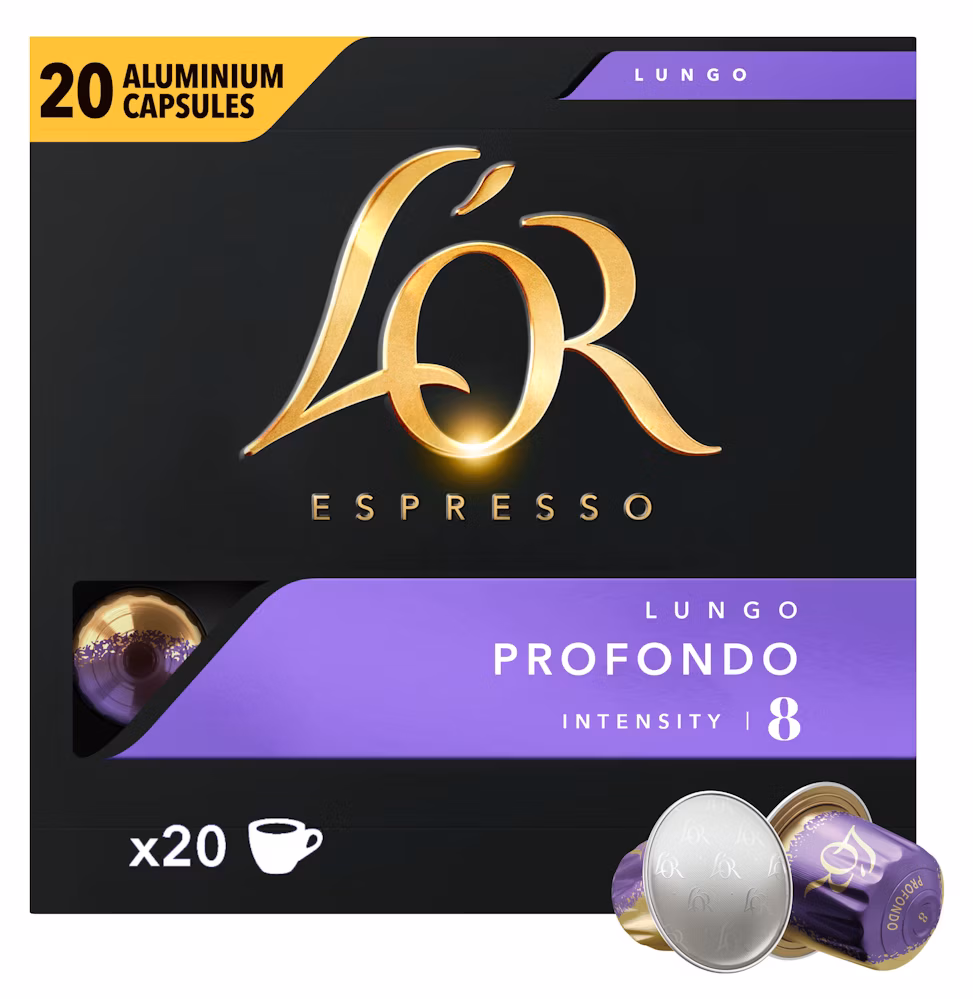 L'OR Lungo Profondo Aluminium Kaffekapsler Intensitet 8, 20 stk
