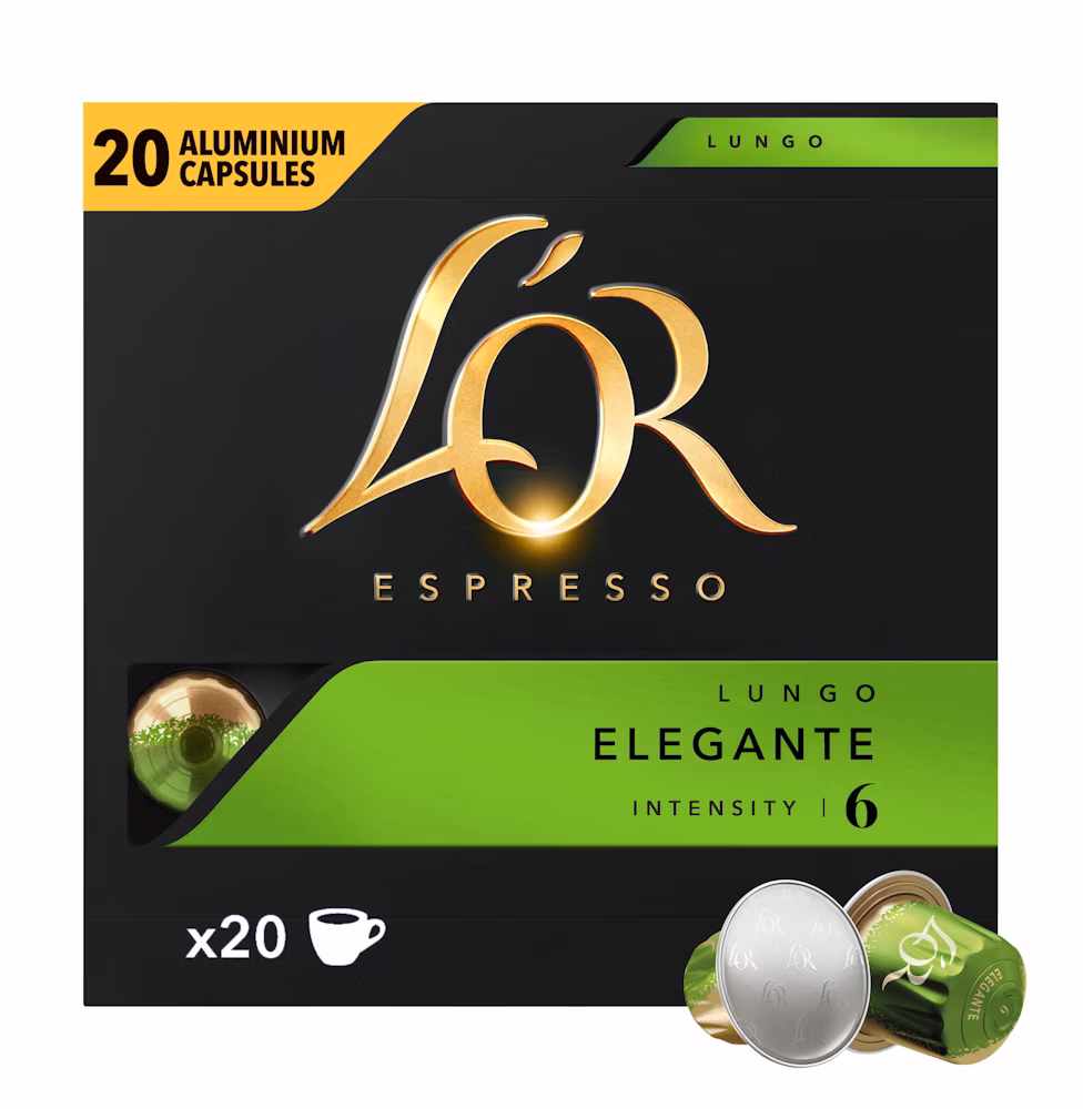 L'OR Lungo Elegante Aluminium Kaffekapsler Intensitet 6, 20 stk