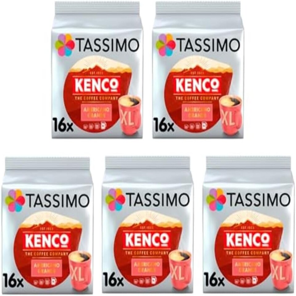 Tassimo Kenco Americano Grande XL Coffee Pods x16 (Pack of 5, Total 80 Drinks) - Premium Coffee Capsules