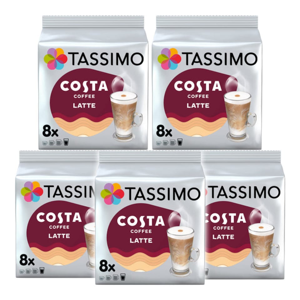 Tassimo Costa Latte Coffee Capsules x8 (Pack of 5, Total 40 Pods)