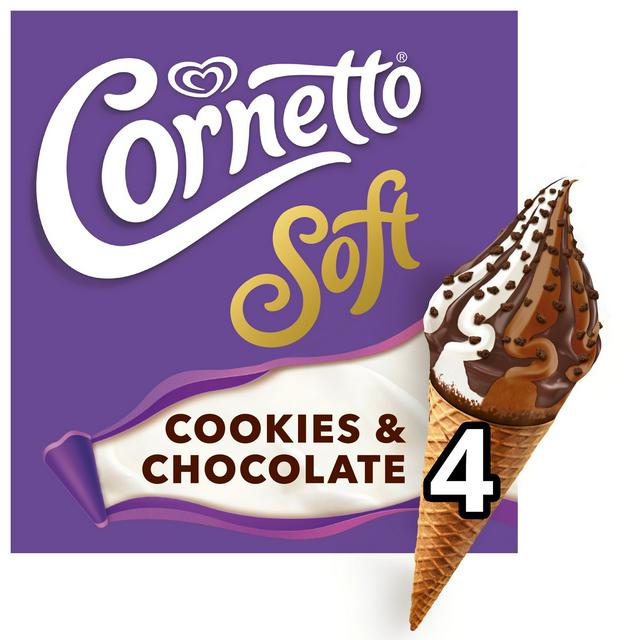 Cornetto Soft Cookie & Chocolate Ice Cream Cones 4x140ml