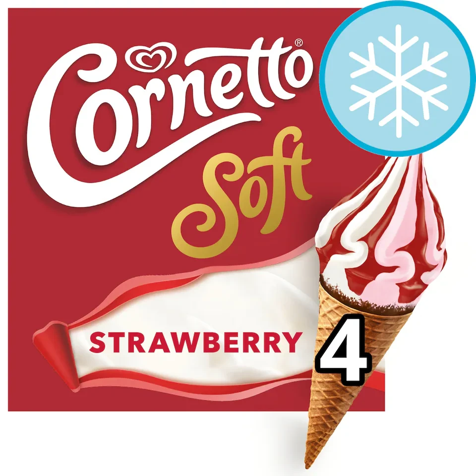 Cornetto Soft Strawberry & Vanilla Ice Cream Cones 4 x 140ml