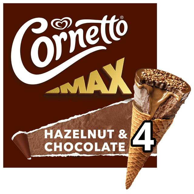 Cornetto Max 4 x 90ml Hazelnut & Chocolate Ice Cream Cones