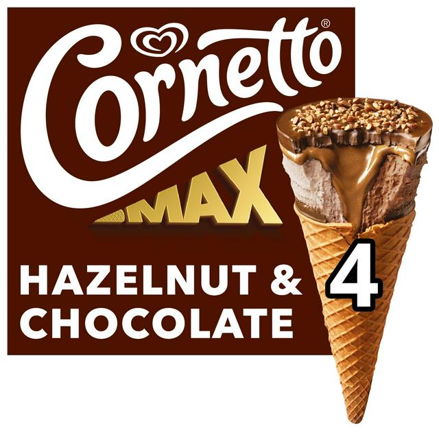 Cornetto Ice Cream Cones Max Hazelnut & Chocolate 4 x 90ml