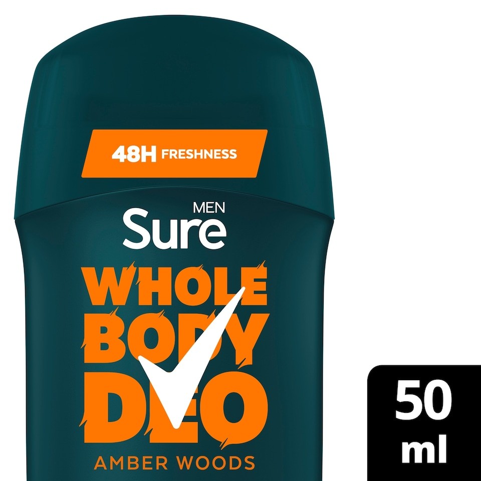 Sure Men Amber Woods 48h Whole Body Deodorant Odour Control Stick 50ml
