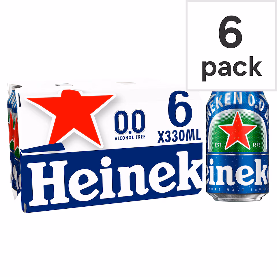 Heineken 0.0% Alcohol Free Lager Beer Can 6x330ml