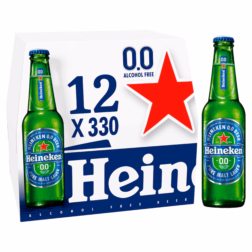 Heineken 0.0% Alcohol Free Lager Beer Bottle 12x330ml