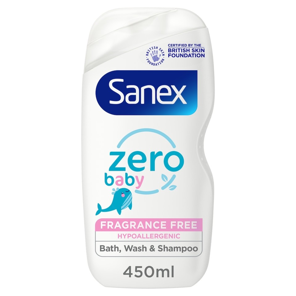 Sanex Zero% Baby Hypoallergenic Fragrance Free Bath Wash & Shampoo 450ml