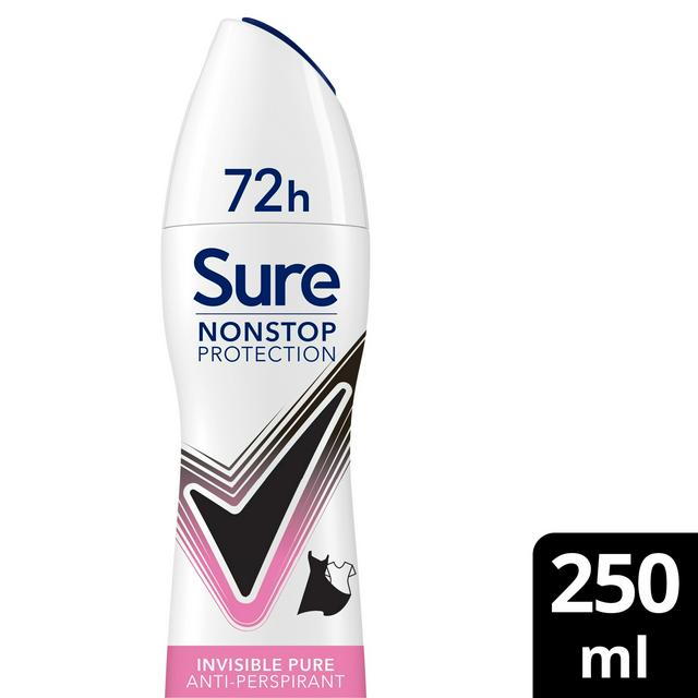 Sure 250ml Invisible Pure 72h Nonstop Protection Antiperspirant Aerosol Deodorant