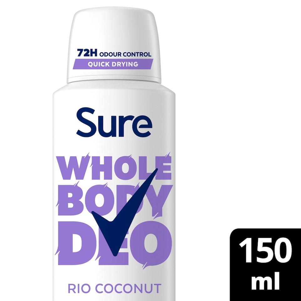 Sure Women Rio Coconut 72h Whole Body Deodorant Odour Control Spray 150ml