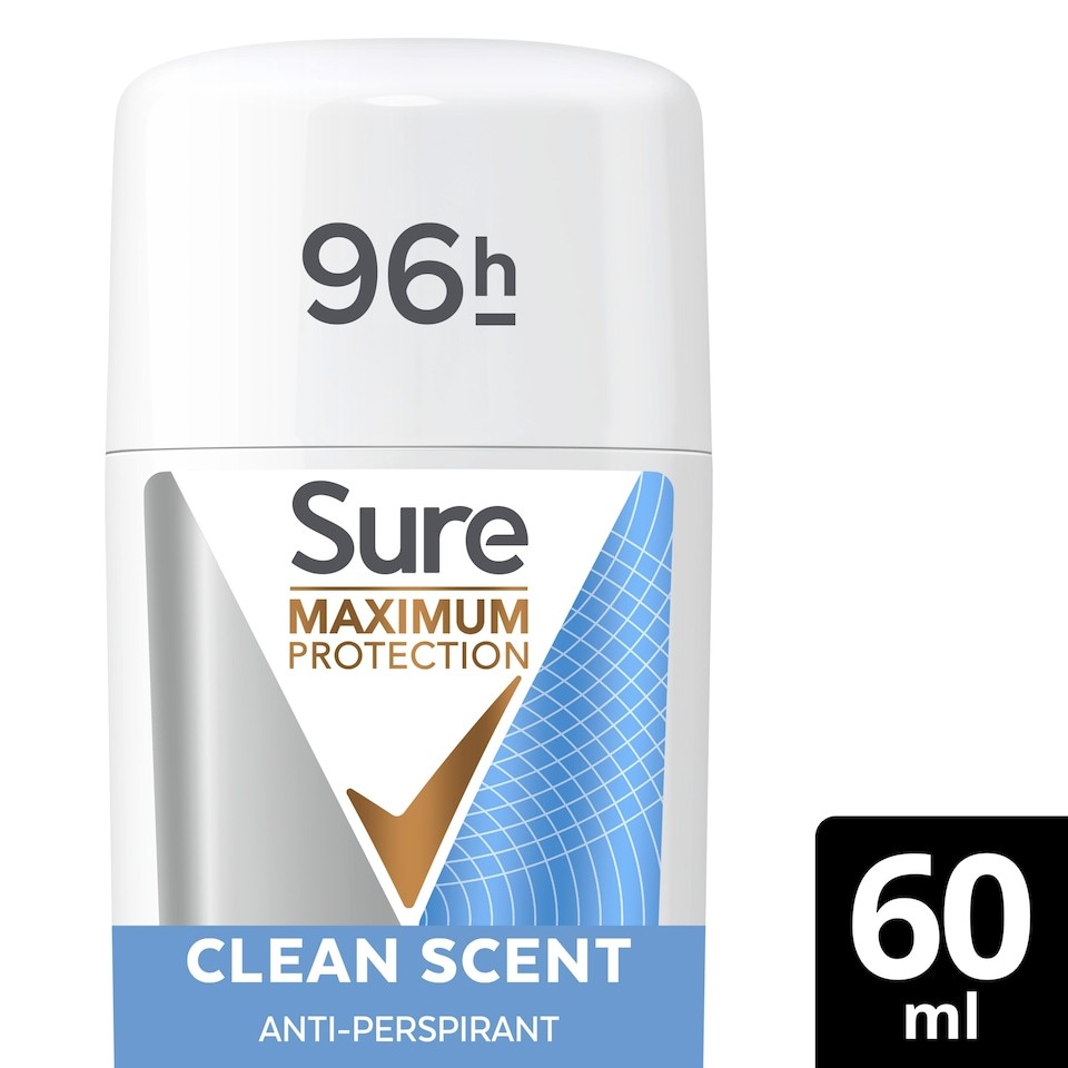 Sure  Maximum Protection Clean Scent Odour Control Antiperspirant Deodorant Invisible Cream 60ml