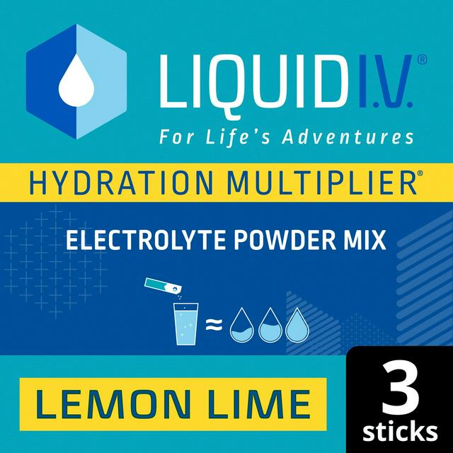 Liquid IV Hydration Multiplier Electrolyte Powder Mix Food Supplement Lemon Lime Sachets x3