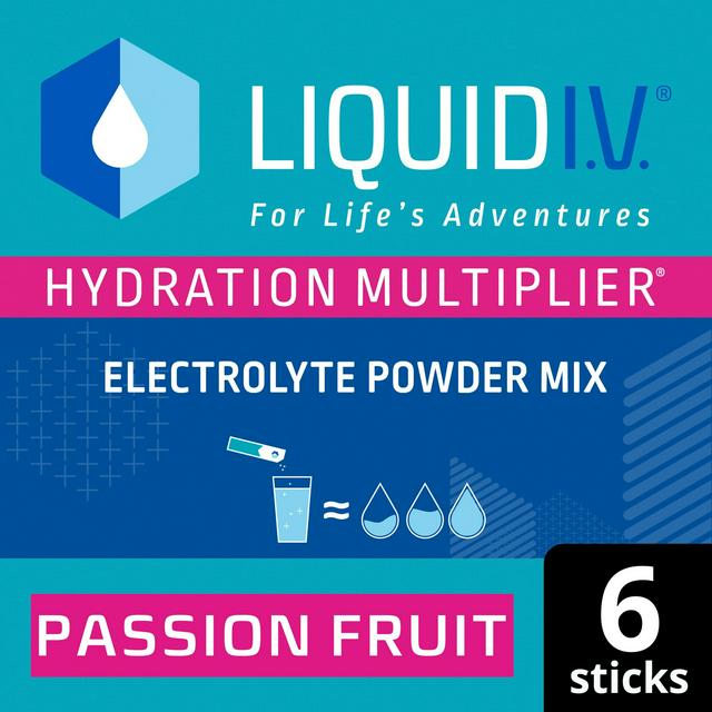 Liquid IV Hydration Multiplier Electrolyte Powder Mix Food Supplement Passion Fruit Sachets x6