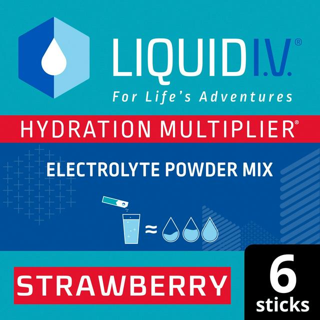 Liquid IV Hydration Multiplier Electrolyte Powder Mix Food Supplement Strawberry Sachets x6