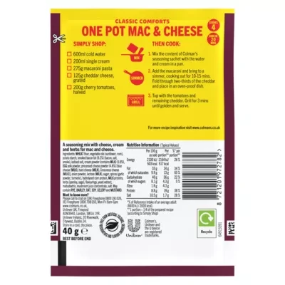 Colman's Classic Comforts Meal Maker One Pot Mac and Cheese 40 g